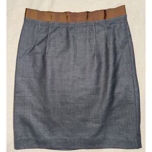 NWT Loft Gray Woven Wool Pencil Skirt Women's 4 Petite Brown Ribbon Trim $70
